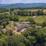 Aerial view of small Tuscan estate for sale near Anghiari