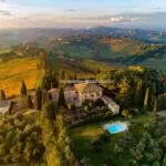 View of vineyard and villa Siena Tuscany