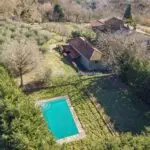 Aerial view of Farmhouse and pool in Tuscany
