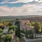 View of Tuscan hamlet estate in the Chianti Hills for sale