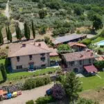 Aerial view of Tuscan agriturismo and olive oil farm